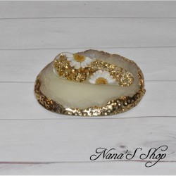 Barrette en résine, feuille d'or et Marguerite blanche, faite mains.