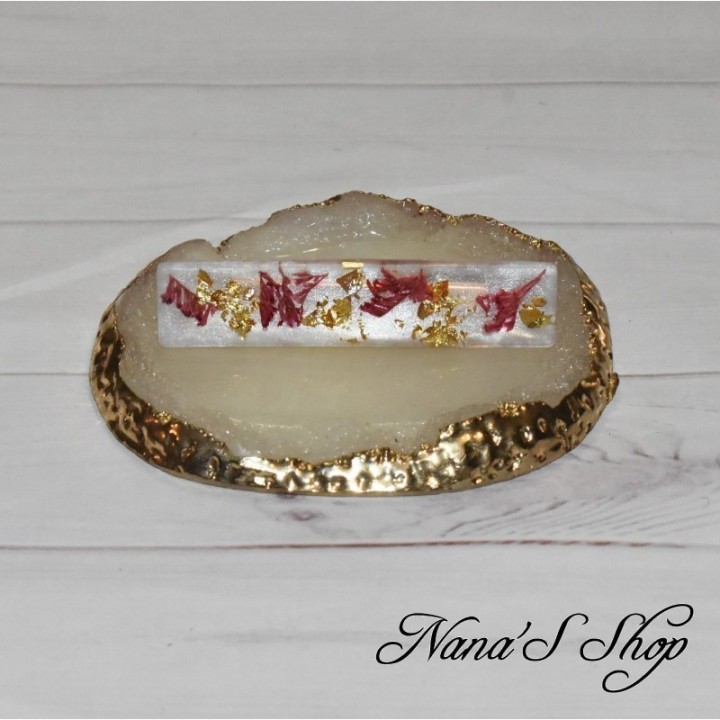 Barrette en résine, Champêtre, rouge, faite mains