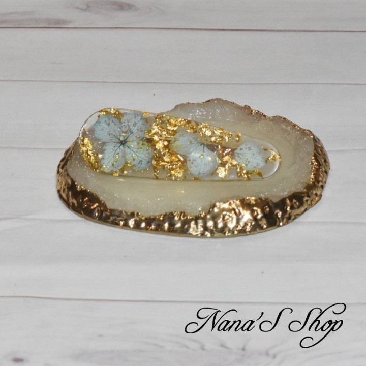 Barrette en résine, Hortensia bleu, faite mains