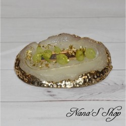 Barrette en résine, Hortensia Vert, faite mains