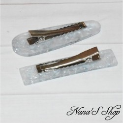 Barrette blanche en résine, pépite argenté, forme au choix,