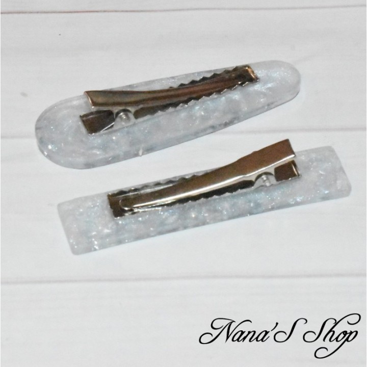 Barrette blanche en résine, pépite argenté, forme au choix,