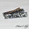 Barrette noire en résine, pépite argenté, forme rectangle,