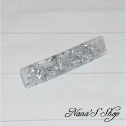 Barrette blanche en résine, pépite argenté, forme rectangle,