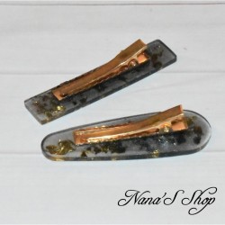 Barrette noire en résine, pépite, forme au choix,