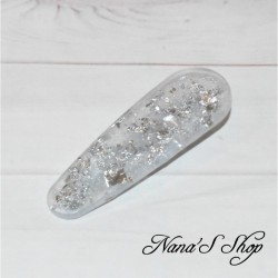 Barrette blanche en résine, pépite argenté, forme goutte,