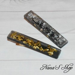 Barrette noire en résine, pépite, forme rectangle,