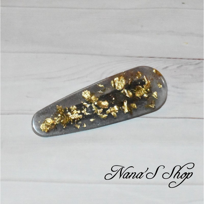 Barrette noire en résine, pépite dorée, forme goutte,