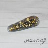 Barrette noire en résine, pépite dorée, forme goutte,