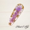 Barrette en résine, fleurs séchées violette, faite mains.