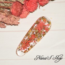 Barrette en résine, fleurs séchées rouge, faite mains
