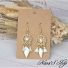Boucles d'oreilles Bohème, Attrape rêve et coquillage, pompon tassel blanc
