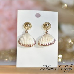 Boucles d'oreilles bohème, coquillage doré, faites mains