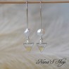Boucles d'oreilles, triangle et perle nacrée, Bohème romantique, faites mains.