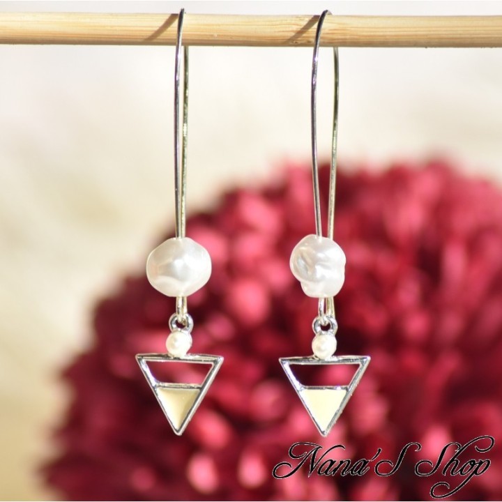 Boucles d'oreilles, perle nacrée, Bohème romantique, faites mains