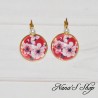 Boucles d'oreilles Japon, Fleurs de cerisier, faites mains, coloris rouge.