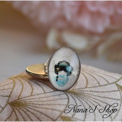 Broche Japon, Poupée Kokeshi, couleur bleu, fait main.