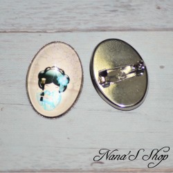 Broche Japon, Poupée Kokeshi, couleur bleu, fait main.