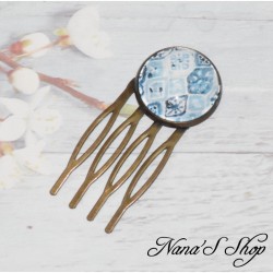 Petit peigne cabochon, Aquarelle Japonisante, fait main.