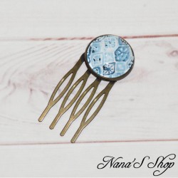 Petit peigne cabochon, Aquarelle Japonisante, fait main.