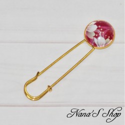 Broche épingle, cabochon Japon, Fleurs de cerisier, modèle 1, faite main.