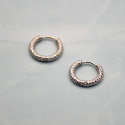 Créoles Martelées, en Acier Inoxydable, Argenté, taille 14mm.