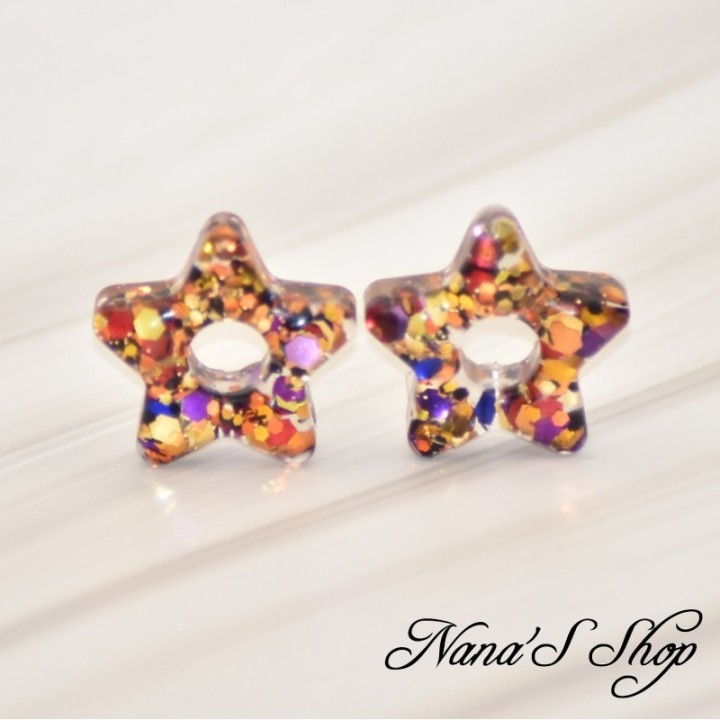 Pampilles interchangeables, "Glitter Star" en résine, fait main, pour créoles à composer, modèle 1.
