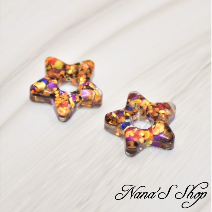 Pampilles interchangeables, "Glitter Star" en résine, fait main, pour créoles à composer, modèle 1.