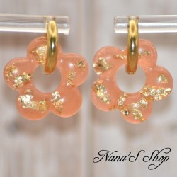 Pampilles interchangeables, "Pépite" en résine, fait main, pour créoles à composer