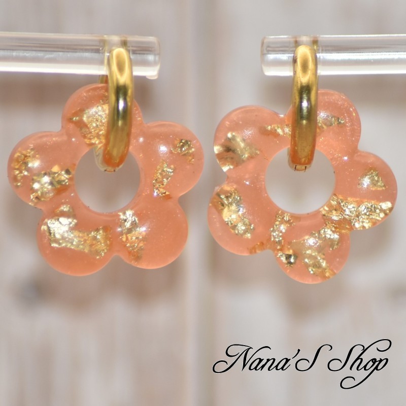 Pampilles interchangeables, "Pépite" en résine, fait main, pour créoles à composer