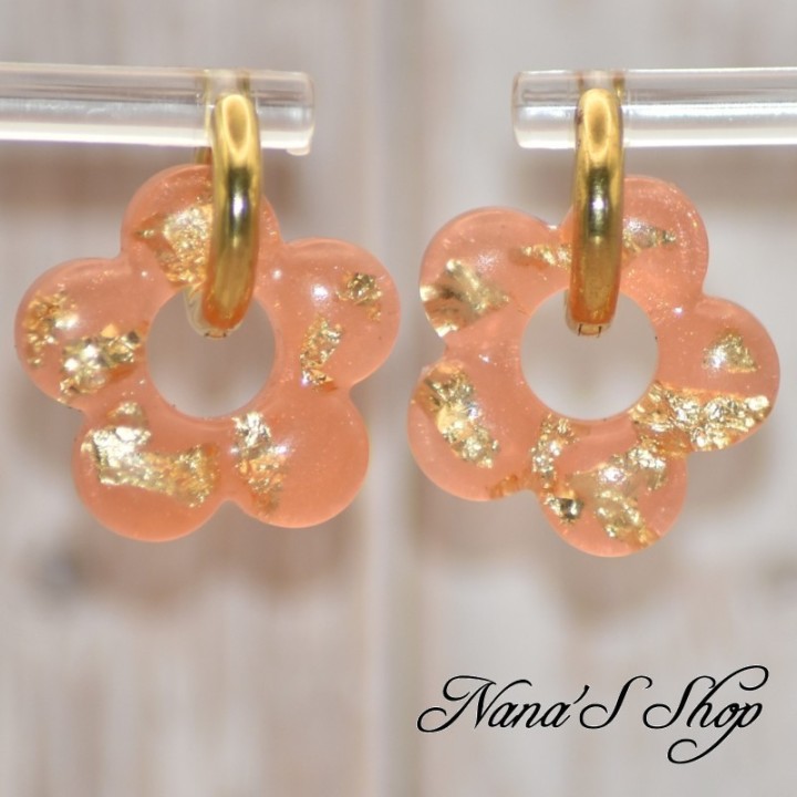 Pampilles interchangeables, "Pépite" en résine, fait main, pour créoles à composer