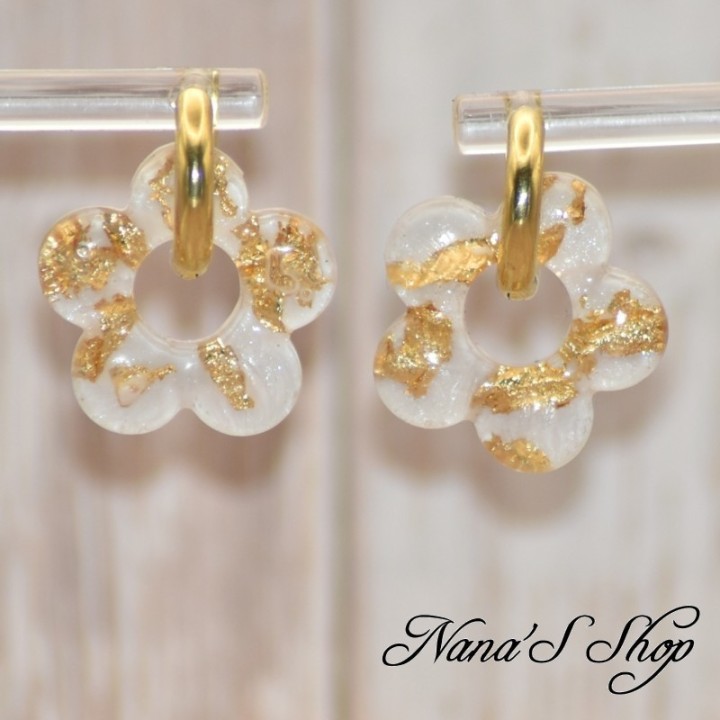 Pampilles interchangeables, "Pépite" en résine, fait main, pour créoles à composer