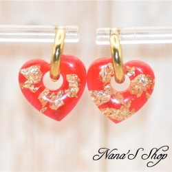 Pampilles interchangeables, "Pépite" en résine, fait main, pour créoles à composer