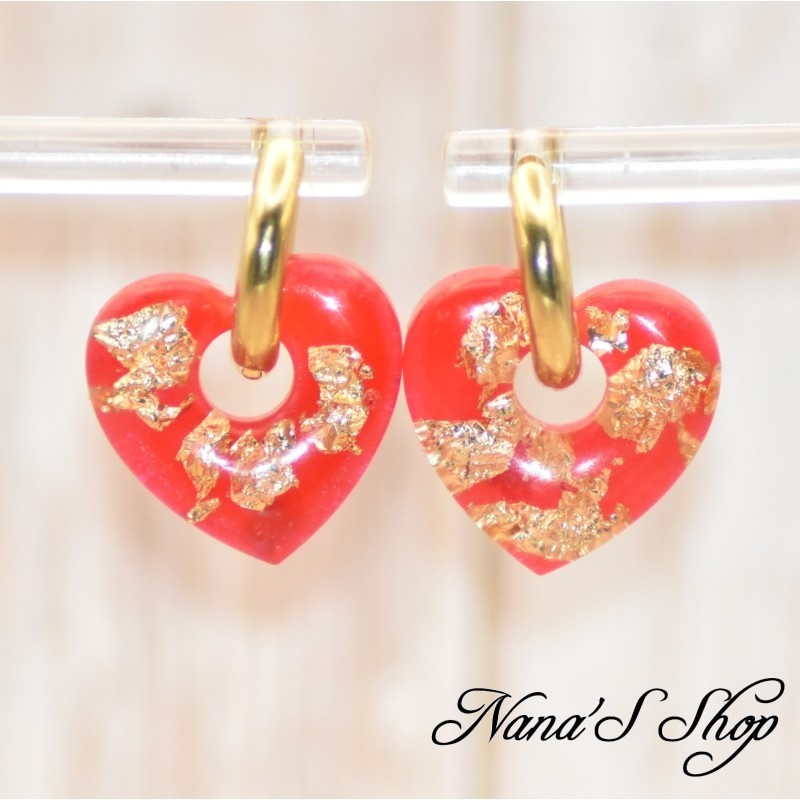 Pampilles interchangeables, "Pépite" en résine, fait main, pour créoles à composer