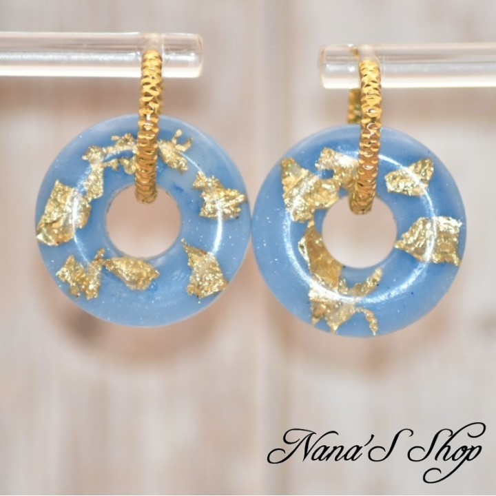 Pampilles interchangeables, "Pépite" en résine, fait main, pour créoles à composer