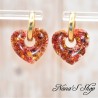 Pampilles interchangeables en forme de cœur, en résine et paillettes rouge et or, fait main, pour créoles à composer.