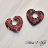 Pampilles interchangeables en forme de cœur, en résine et paillettes rouge et noir, fait main, pour créoles à composer.