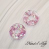 Pampilles interchangeables en forme de donuts, en résine et paillettes mauve, fait main, pour créoles à composer.