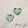 Pampilles interchangeables en forme de cœur, en résine et paillettes verte et argent, fait main, pour créoles à composer.