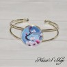 Bracelet cabochon Japon, Fleurs de cerisier, bleu et rose, fait main.