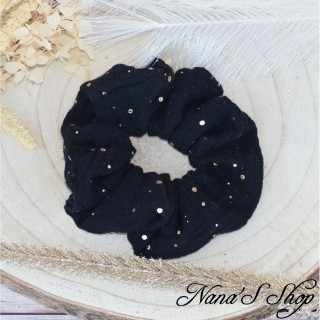 Chouchou en gaze de coton, éco-conçu et fait main, coloris noir.