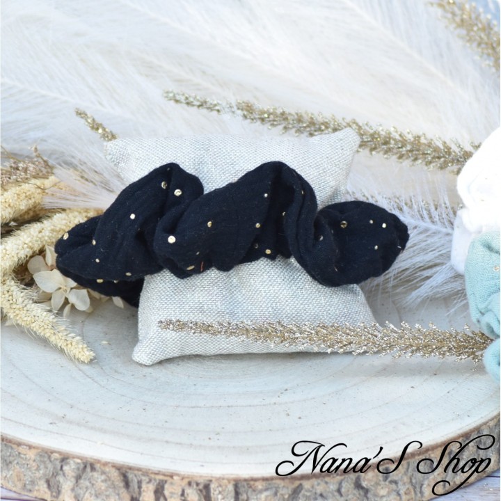 Chouchou en gaze de coton, éco-conçu et fait main, coloris noir.