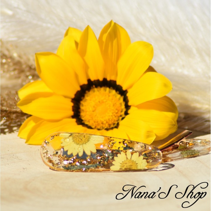 Barrette en résine, Marguerite, faite mains