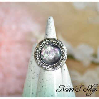 Bague réglable et cabochon à reflet captivant, imitation nacre foncé