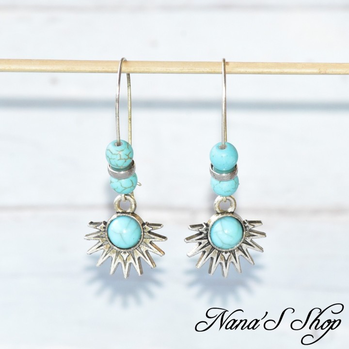 Boucles d'Oreilles Bohème Soleil Mystique en Howlite turquoise,