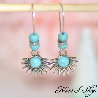 Boucles d'Oreilles Bohème Soleil Mystique en Howlite turquoise,