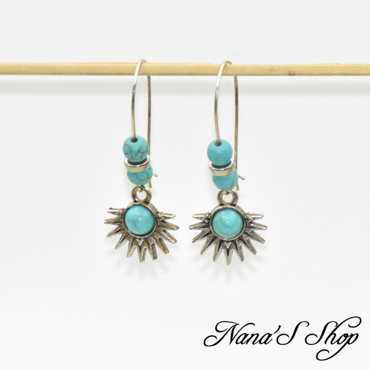 Boucles d'Oreilles Bohème Soleil Mystique en Howlite turquoise,