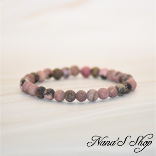 Bracelet fait main en Rhodonite de Madagascar, grade A, rose veiné de noir.