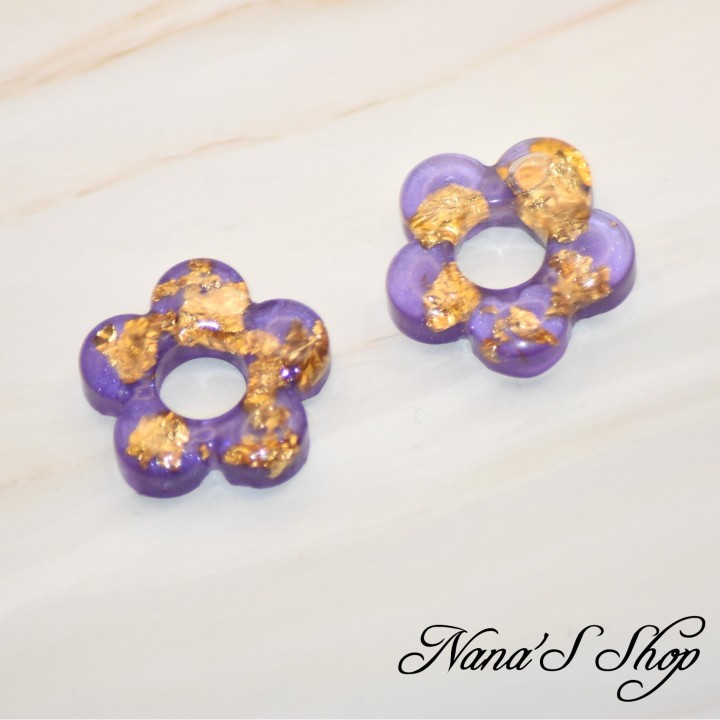 Pampilles interchangeables, Fleur violette, insertion Pépites, fait main, pour créoles à composer.
