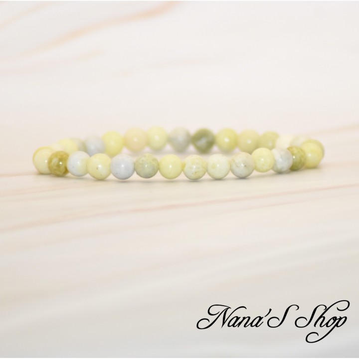 Bracelet Fait main en Jade Jaune de Chine, grade AB.